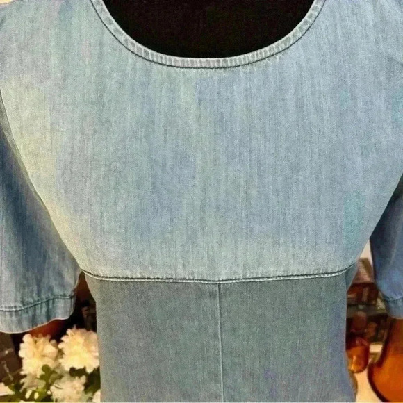 ASOS DENIM TWO-TONED LIGHT BLUE WASH SHIFT MINI CASUAL SUMMER DRESS SIZE 4 💙 - Picture 5 of 13